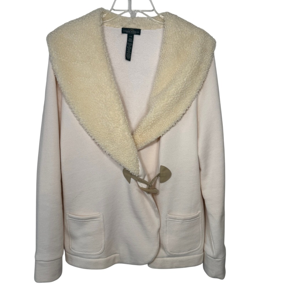 Lauren Ralph Lauren Sherpa Collar Knit Jacket Womens Large Cream Toggle Blazer